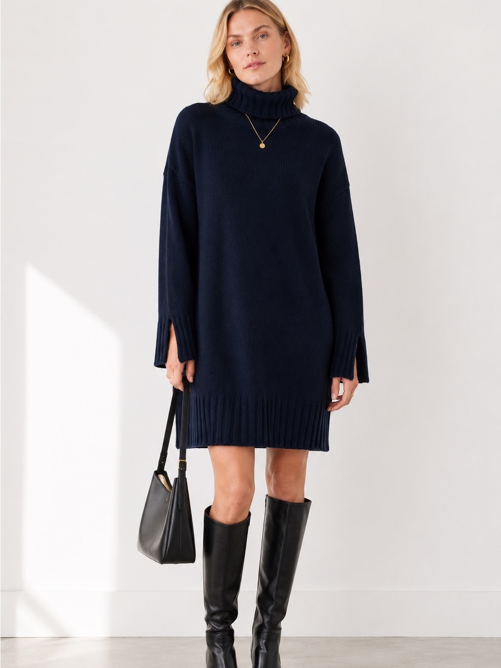 Favorite Daughter St. James Navy Wool Cashmere Turtleneck Sweater Dress Sz M